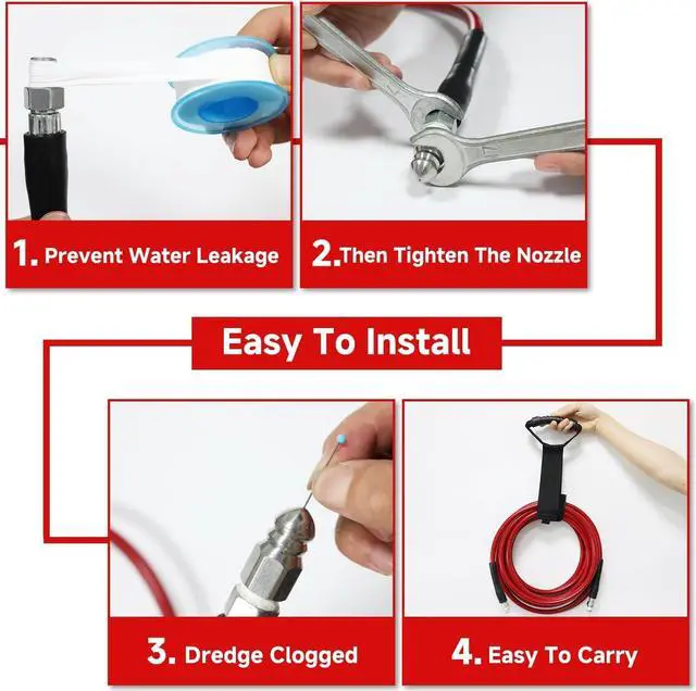 Alt view image 3 of 7 - Pressure Washer Cleaning Kit Sewer Jetter Kit for 1/4 Inch NPT Corner Max Working Pressure Drain Cleaner Hose 5800 PSI Durable Sewer Blasting Hose 5 Sewer Blasting Nozzless (200FT)