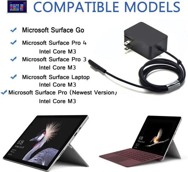 Alt view image 6 of 6 - Surface Go Charger, Power Supply Adapter 24W 15V 1.6A Compatible Microsoft Surface Go/Surface Pro 4 Core m3/Surface Pro 3