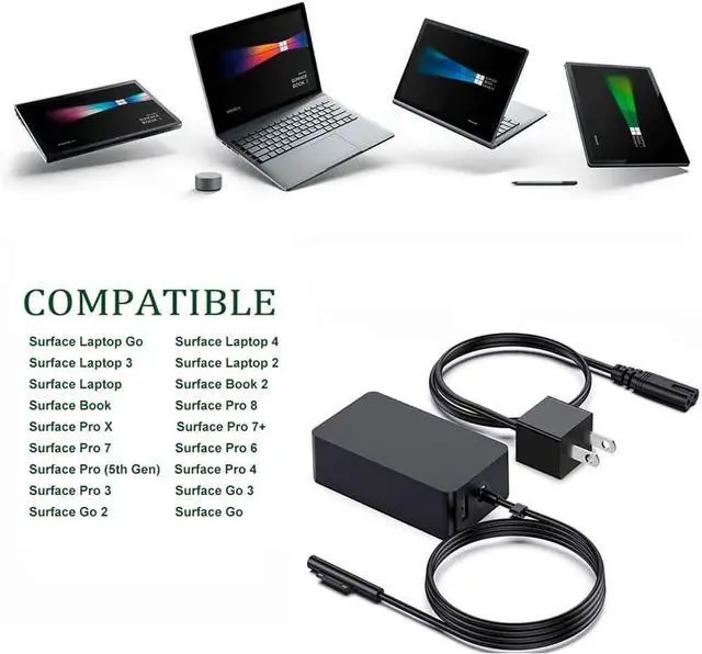 Alt view image 5 of 6 - Surface Pro Charger, 65W 15V 4A Power Supply AC Adapter Charger for Microsoft Surface Pro 3/4/5/6/7/8/9/X, Surface Laptop 3/2/1, Surface Book, Surface Go, with 6ft Power Cord