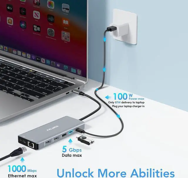 Alt view image 5 of 7 - Laptop Docking Station Dual Monitor, 14 in 1 USB C Hub Multiport Adapter Dongle with 2 HDMI, DisplayPort, Ethernet, SD/TF, USB C/A Ports, PD, Mic/Audio, Compatible for MacBook Dell HP Lenovo