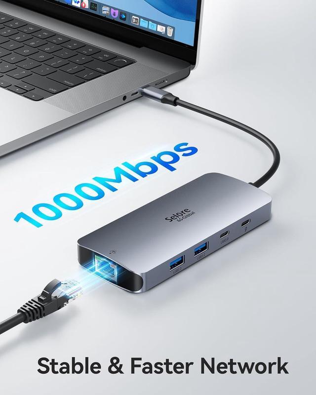 Alt view image 5 of 7 - USB C Docking Station Dual Monitor, Selore Docking Station 3 Monitors Triple 4K Display with 2 HDMI, DisplayPort, 1 Gbps Ethernet, 100W PD Charging, USB 3.0 Ports Adapter for Dell, HP, Lenovo,etc