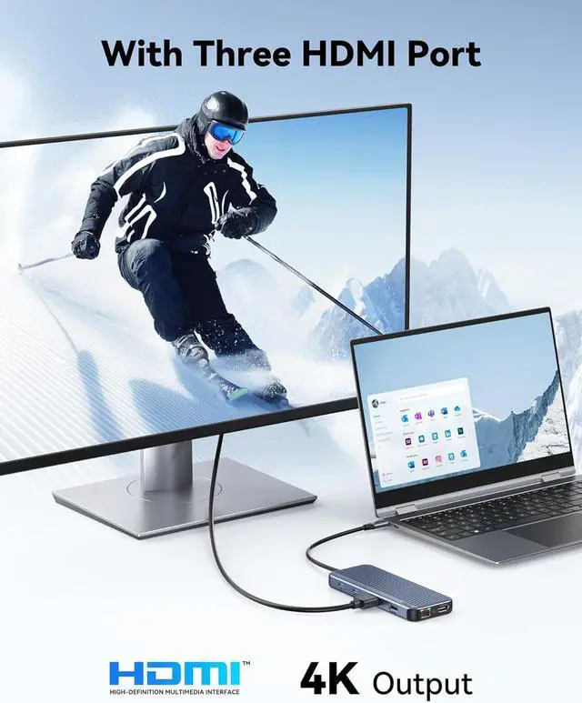 Alt view image 3 of 7 - USB C Docking Station 3 HDMI, Docking Station 3 Monitors,12 in 1 Docking Station Dual Monitor, Laptop Docking Station Triple HDMI with 10Gbps USB A/C 3.1,USB 2.0,100W PD,Ethernet, Audio&Mic,SD&TF Slot