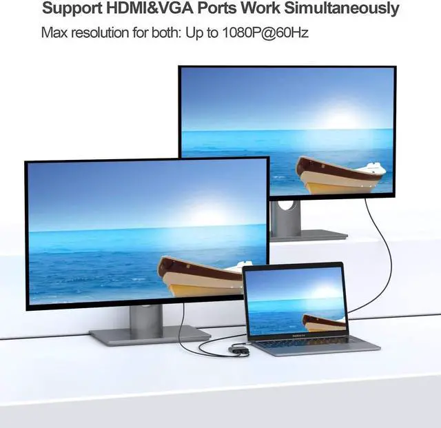 Alt view image 3 of 6 - USB C to HDMI VGA Adapter,USB Type C to VGA HDMI Adapter Thunderbolt 3 VGA Adapter for MacBook Pro/iPad Pro/Air 2020 2019 2018,Dell XPS 13/15,Surface Pro, Galaxy S8/S9, Huawei P20