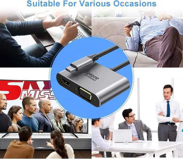 Alt view image 6 of 6 - USB C to HDMI VGA Adapter,USB Type C to VGA HDMI Adapter Thunderbolt 3 VGA Adapter for MacBook Pro/iPad Pro/Air 2020 2019 2018,Dell XPS 13/15,Surface Pro, Galaxy S8/S9, Huawei P20