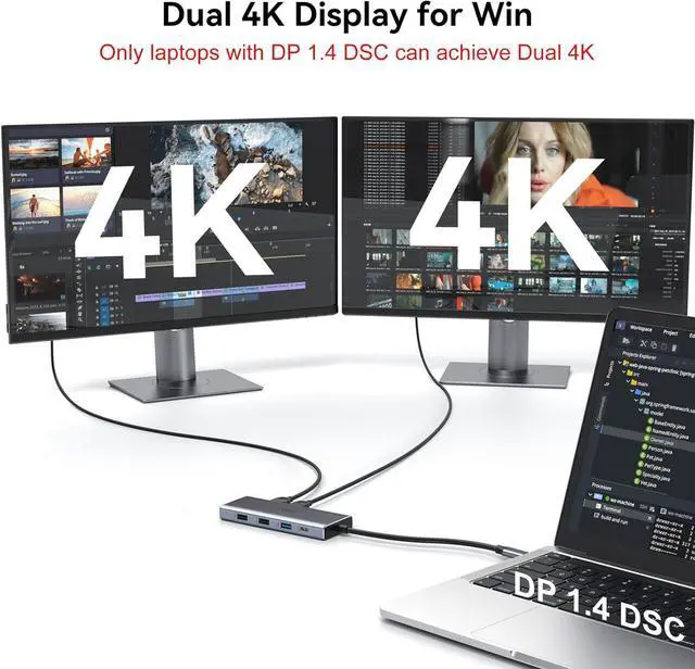 Alt view image 3 of 7 - USB C Docking Station Dual Monitor Adapter for Dell HP, Laptop Docking Station 3 Monitors Quad Display USB C Hub Dongle to 2 HDMI 4K,DP 8K, VGA,4 USB,PD,USB C Adapter 9 in 1 USB C Dock for Lenovo