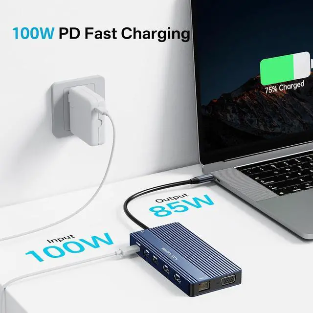 Alt view image 6 of 7 - 14 in 1 USB C Docking Station Dual HDMI Monitor, Laptop Docking Station Triple Display, 2*4K60 HDMI, 1080p VGA, Ethernet, 3 USBC 10Gbps,100W PD, SD/TF 3.0, Audio - For MacBook, Dell, Lenovo, Surface