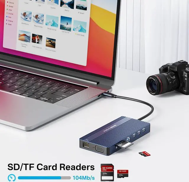 Alt view image 7 of 7 - 14 in 1 USB C Docking Station Dual HDMI Monitor, Laptop Docking Station Triple Display, 2*4K60 HDMI, 1080p VGA, Ethernet, 3 USBC 10Gbps,100W PD, SD/TF 3.0, Audio - For MacBook, Dell, Lenovo, Surface