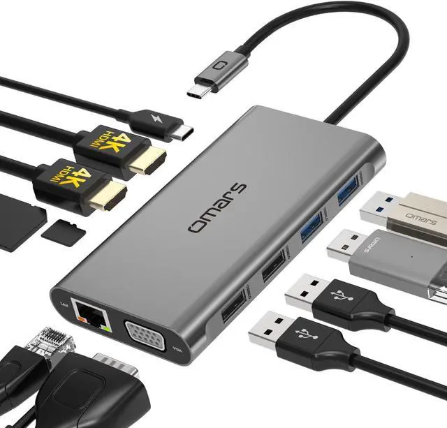 Main image of USB C Docking Station Dual Monitor, 11 in 1 USB C Hub Triple Display, USB C to Dual HDMI Adapter with Dual 4K, VGA, Ethernet, 100W PD, 4USB for M1/M2 MacBook Pro/Air Most brands of laptops