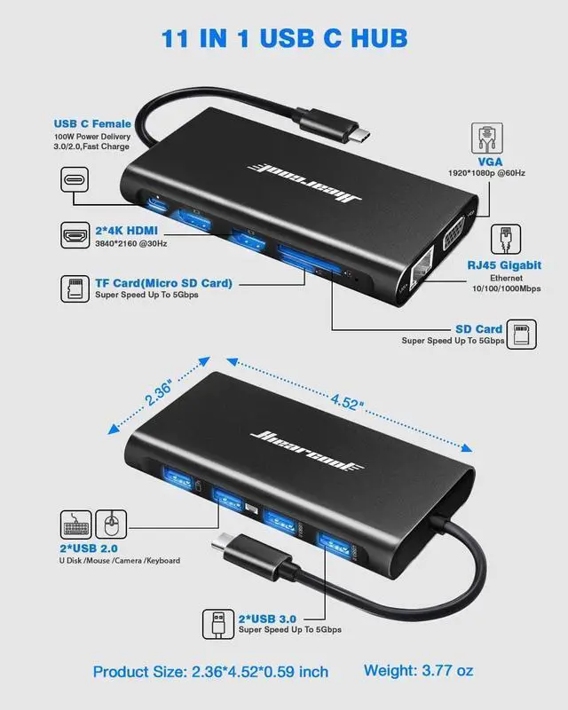 Alt view image 3 of 7 - Docking Station,11IN1 USB C Docking Station,Dual Monitor Laptop Docking Station USB C Dock for Most brands of laptops Universal Docking Station for Office and Work from Home Black