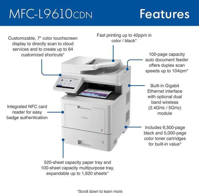 Alt view image 3 of 4 - Brother MFCL9610CDN Enterprise Color Laser AllinOne Printer with Fast Printing, Large Paper Capacity, and Advanced Security Features