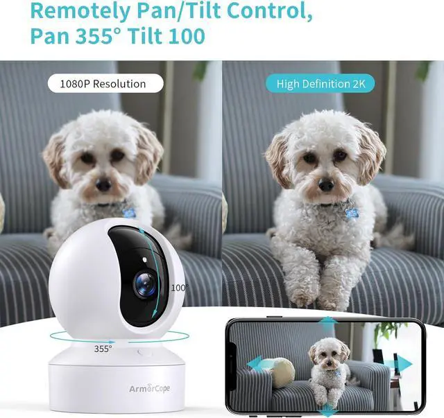 Alt view image 3 of 7 - Pet Camera, 2K HD Dog Camera with Phone APP, 360° Pan/Tilt View Puppy Cam, One Click Call for Baby Monitor, MagivPix Night Vision,Motion Tracking Alarm with Cloud/Local SD,Home Indoor Security Cam