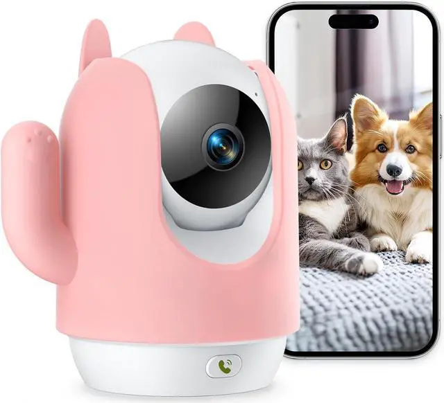 Main image of Pet Camera, 2K Indoor Security Camera, 360° Dog Camera with Phone App, Baby Monitor w/One-Touch Call, AI Motion Detection & Tracking, IR Night Vision, Cloud/SD Card Storage, 2.4GHz Wi-Fi, Pink