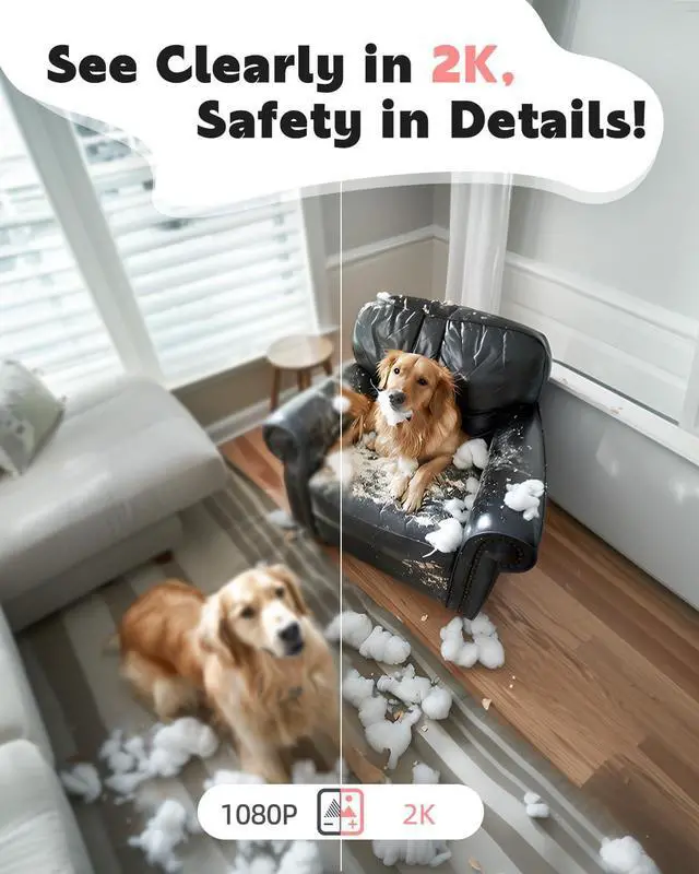 Alt view image 4 of 7 - Pet Camera, 2K Indoor Security Camera, 360° Dog Camera with Phone App, Baby Monitor w/One-Touch Call, AI Motion Detection & Tracking, IR Night Vision, Cloud/SD Card Storage, 2.4GHz Wi-Fi, Pink