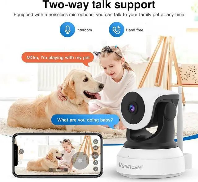 Alt view image 3 of 6 - Pet Camera Indoor, 2.4GHz WiFi Dog Camera, Baby/Pet Camera with Phone App, Pet Monitor with AI Human Detection Night Vision, 2-Way Talk, 24/7, TF/Cloud Storage