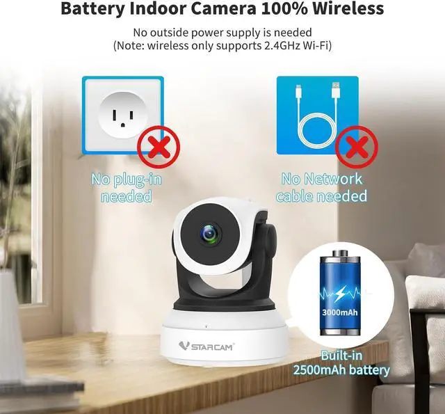 Alt view image 3 of 7 - 2K Battery Powered Security Camera, Indoor Camera Wireless with Phone App, Battery Operated Pet Camera, Baby Monitor with 2-Way Audio, Motion Detection, Auto Tracking, TF & Cloud Storage