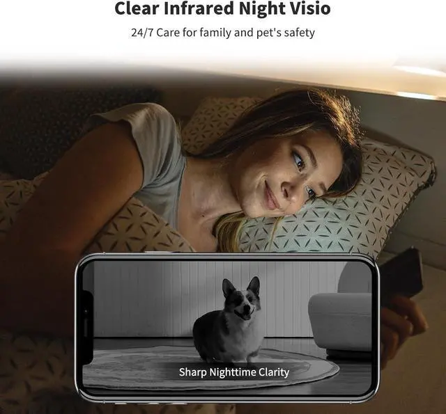Alt view image 7 of 7 - 2K Battery Powered Security Camera, Indoor Camera Wireless with Phone App, Battery Operated Pet Camera, Baby Monitor with 2-Way Audio, Motion Detection, Auto Tracking, TF & Cloud Storage