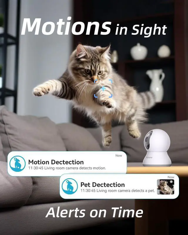 Alt view image 4 of 6 - Pet Camera 2K, Dog Camera with Phone App, Indoor Security Camera PTZ, 360° Cameras for Home Security Indoor, Color Night Vision, 2-Way Talk, Motion Detection&Tracking, Cloud&SD(2.4GHz Only)