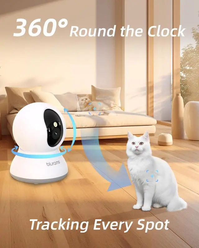 Alt view image 2 of 6 - Pet Camera 2K, Dog Camera with Phone App, Indoor Security Camera PTZ, 360° Cameras for Home Security Indoor, Color Night Vision, 2-Way Talk, Motion Detection&Tracking, Cloud&SD(2.4GHz Only)
