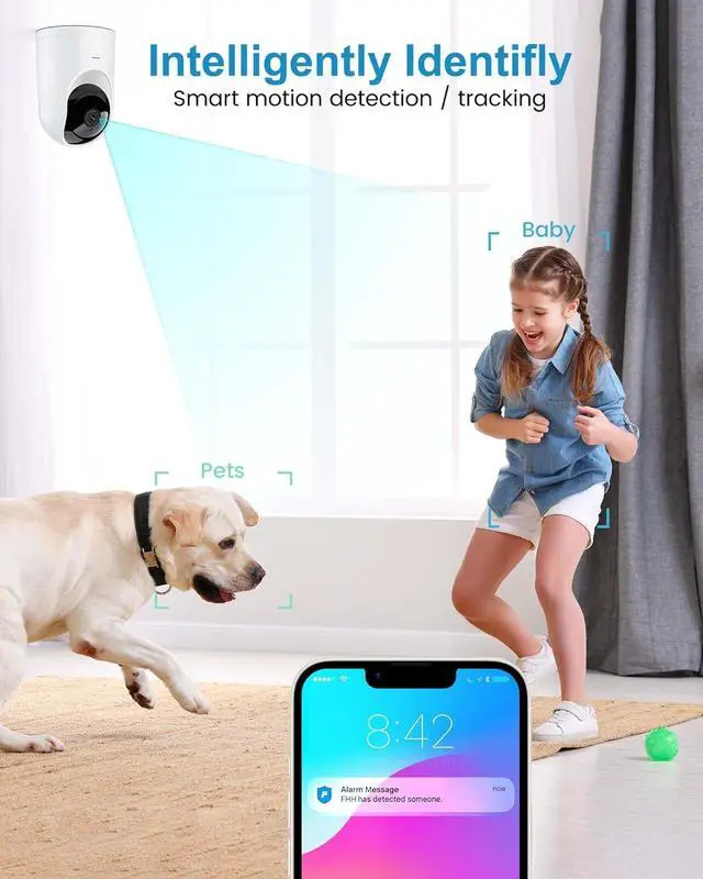 Alt view image 6 of 7 - Pet Camera Indoor, 2K High Definition Dog Camera with Phone APP, Cat Camera with 24/7 Recording with Cloud/Local SD, 2-Way Audio and Video, Night Vision, Pet Motion Tracking Alarm
