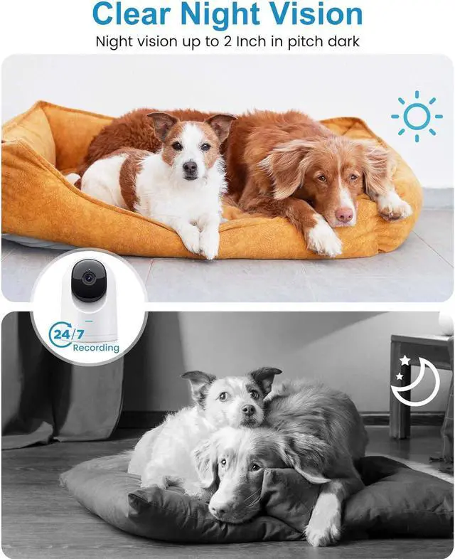 Alt view image 5 of 7 - Pet Camera Indoor, 2K High Definition Dog Camera with Phone APP, Cat Camera with 24/7 Recording with Cloud/Local SD, 2-Way Audio and Video, Night Vision, Pet Motion Tracking Alarm
