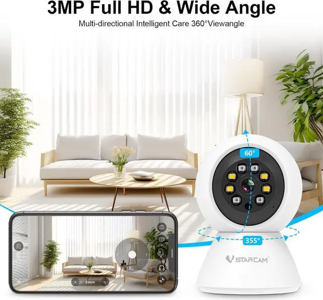 Alt view image 2 of 7 - 3MP Cameras for Home Security, Pet Camera Indoor for Dog Camera with Phone APP Color Night Vision, Motion Detection, 2-Way Talk with Cloud & SD Card Storage