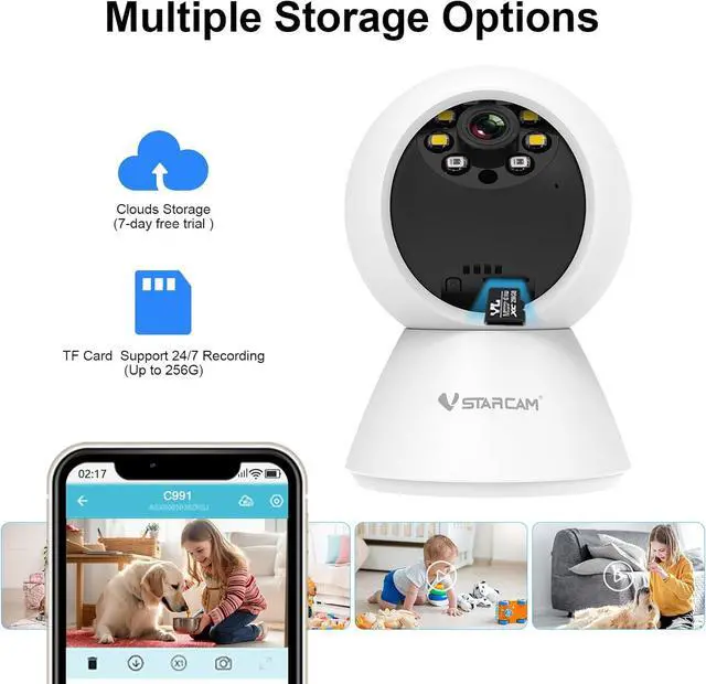 Alt view image 6 of 7 - 3MP Cameras for Home Security, Pet Camera Indoor for Dog Camera with Phone APP Color Night Vision, Motion Detection, 2-Way Talk with Cloud & SD Card Storage
