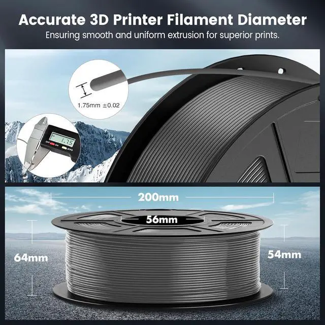 Alt view image 5 of 7 - PLA 3D Printer Filament PLA Filament 1.75mm, Neatly Wound PLA 3D Printing Filament 1.75mm, Dimensional Accuracy +/- 0.02 mm, Fit Most FDM 3D Printers, 1kg Spool (2.2lbs), PLA Grey
