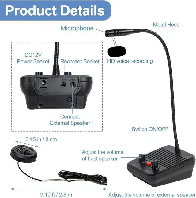 Alt view image 2 of 6 - Window Intercom Speaker System, Dual-Way Intercommunication Microphone Teller Window Speaker Talk Through Glass Window Counter Intercoms for Business/Bank/Office/Hospital
