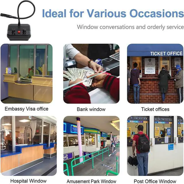 Alt view image 6 of 6 - Window Intercom Speaker System, Dual-Way Intercommunication Microphone Teller Window Speaker Talk Through Glass Window Counter Intercoms for Business/Bank/Office/Hospital