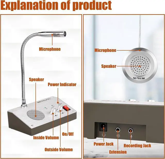 Main image of RT-9908 Window Speaker,Window Intercom Dual-Way Voice,Window Speaker Intercom System for Business,Bank,Ticket Window