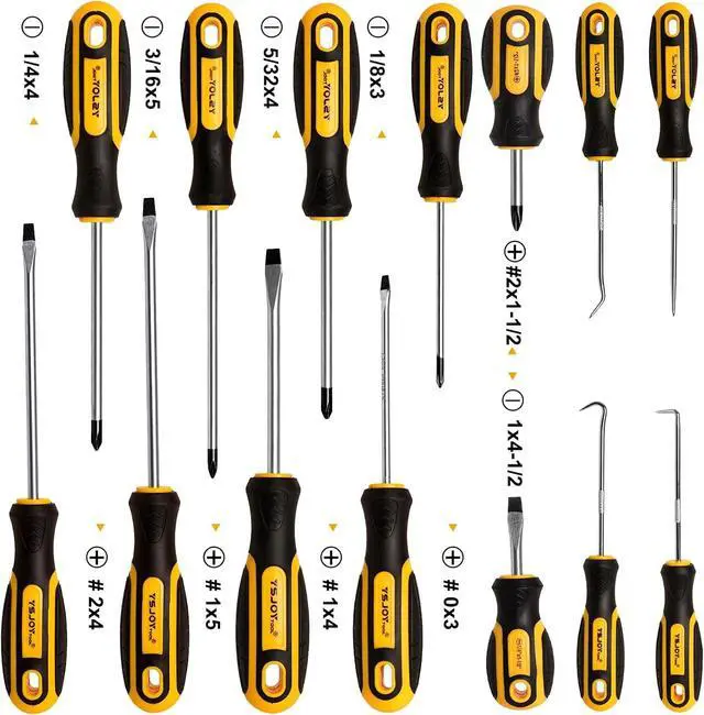 Alt view image 3 of 7 - 14-Piece Magnetic Screwdriver Set, 5 Phillips and 5 Flat Tips with 4 Pick & Hooks - Storage Bucket(14PCS)