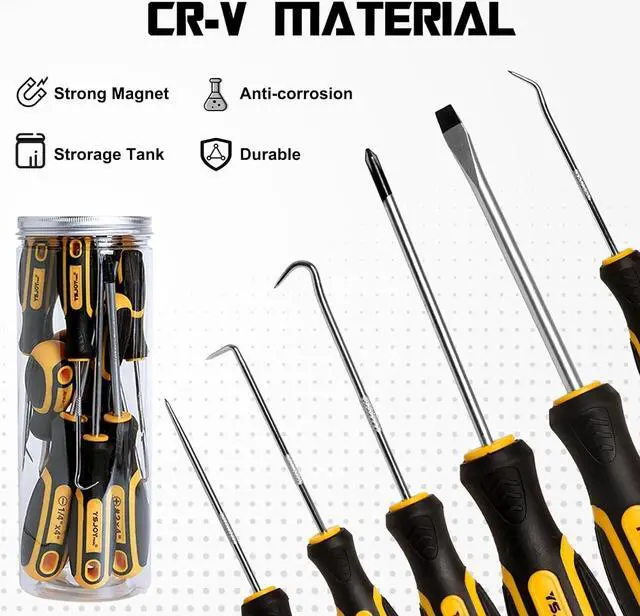 Alt view image 2 of 7 - 14-Piece Magnetic Screwdriver Set, 5 Phillips and 5 Flat Tips with 4 Pick & Hooks - Storage Bucket(14PCS)