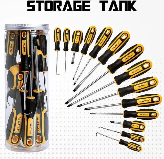 Alt view image 5 of 7 - 14-Piece Magnetic Screwdriver Set, 5 Phillips and 5 Flat Tips with 4 Pick & Hooks - Storage Bucket(14PCS)