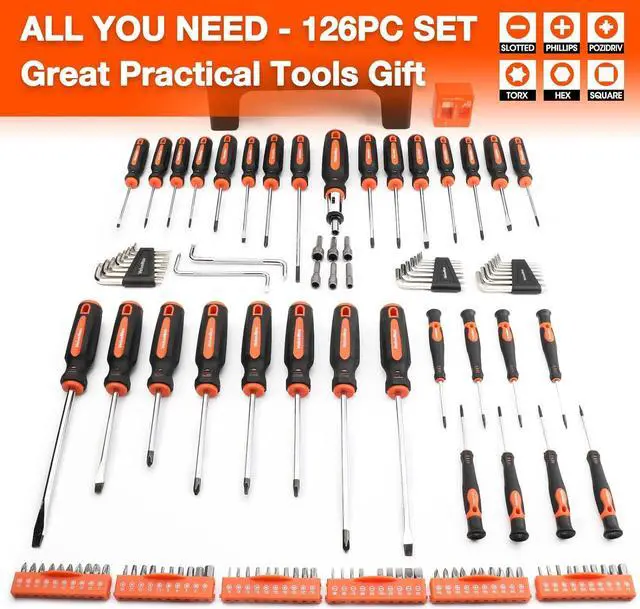 Alt view image 2 of 7 - 126-PC Magnetic Screwdriver Set with Plastic Racking Organizer, Magnetizer Demagnetizer, DIY Tools & Equipment for Men Women Mechanic, Herramientas Tool Bit Kit Home Improvement Gift
