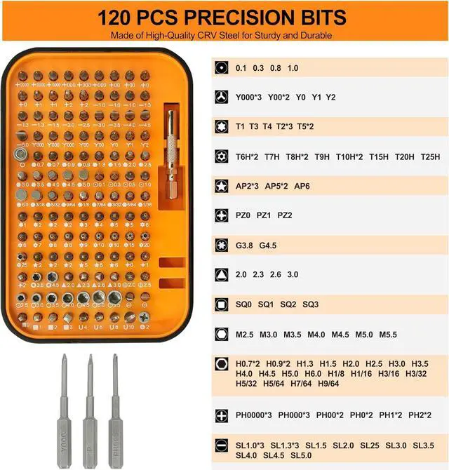 Alt view image 2 of 7 - Precision Screwdriver Set, 130 in 1 Electronics Magnetic Screwdriver Set with 120 bits Repair Tool Kit for Computer, PC, Laptop, Phone, Mac, Tablet, Home DIY, Game Consoles, Glasses, Watch
