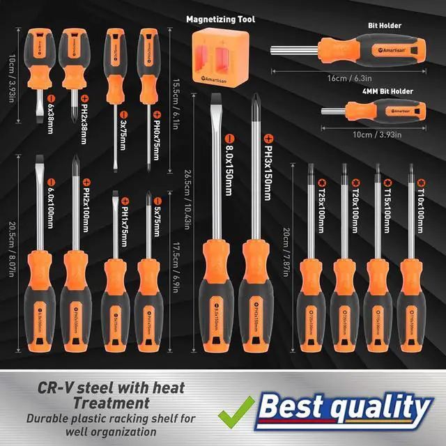 Alt view image 4 of 7 - 86-Piece Magnetic Screwdrivers Set with Case, Includs Slotted, Phillips, Hex, Pozidriv,Torx and Precision Screwdriver Set, Magnetizer Demagnetizer Tools, Tools for Men