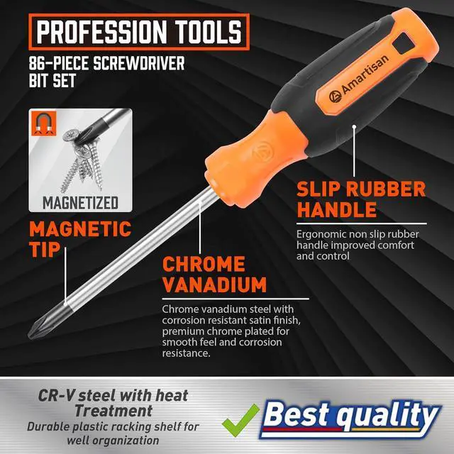 Alt view image 3 of 7 - 86-Piece Magnetic Screwdrivers Set with Case, Includs Slotted, Phillips, Hex, Pozidriv,Torx and Precision Screwdriver Set, Magnetizer Demagnetizer Tools, Tools for Men