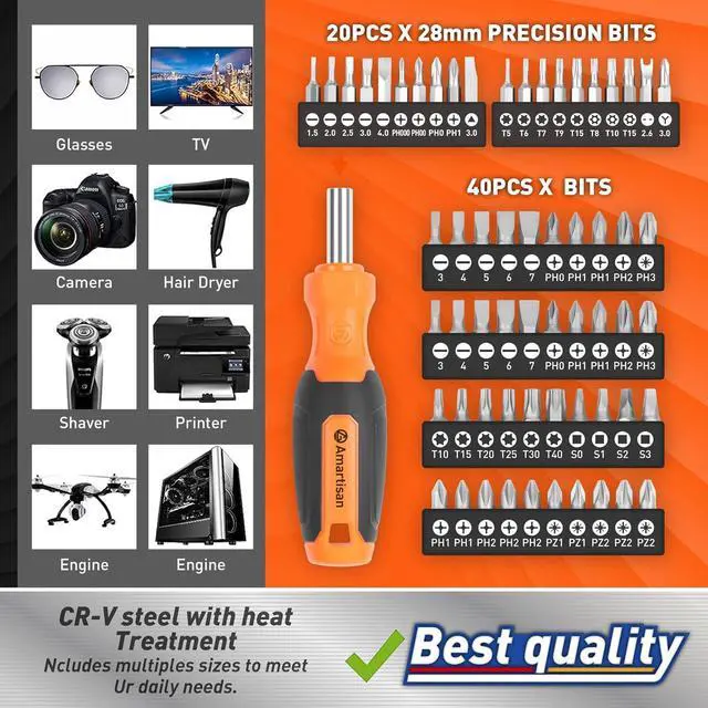 Alt view image 6 of 7 - 86-Piece Magnetic Screwdrivers Set with Case, Includs Slotted, Phillips, Hex, Pozidriv,Torx and Precision Screwdriver Set, Magnetizer Demagnetizer Tools, Tools for Men