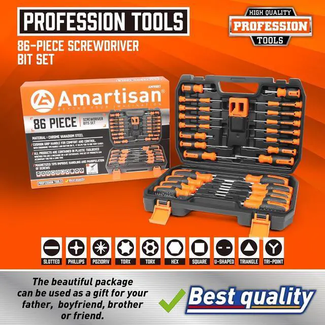 Alt view image 2 of 7 - 86-Piece Magnetic Screwdrivers Set with Case, Includs Slotted, Phillips, Hex, Pozidriv,Torx and Precision Screwdriver Set, Magnetizer Demagnetizer Tools, Tools for Men