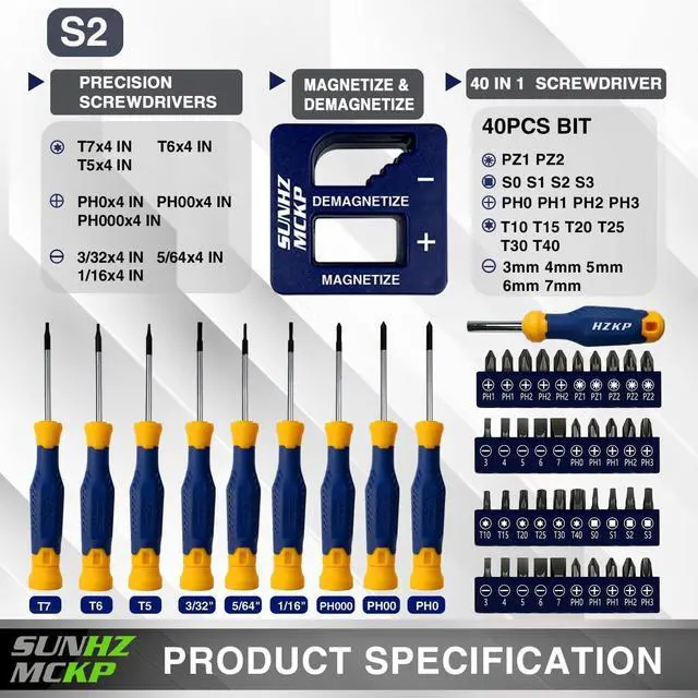 Alt view image 2 of 7 - Magnetic Screwdriver Set 66-Piece, S2- Alloy Tool Steel, Includes Slotted/Phillips/Torx Mini Precision Screwdriver, Replaceable Screwdriver Bits With Sturdy tool box