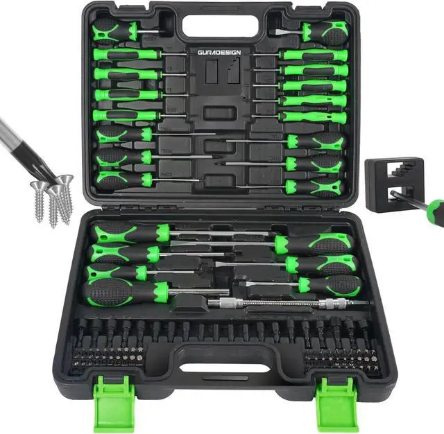 Main image of 107-Piece Magnetic Screwdrivers Set with Case, Screw Driver Set, Includs Slotted, Phillips, Hex, Pozidriv,Torx and Precision Screwdriver Set, Tools for Men (107-Piece)