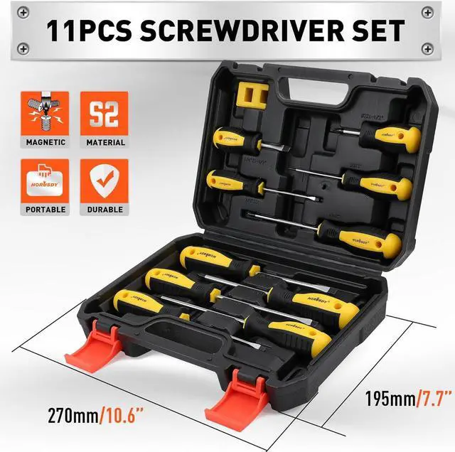 Alt view image 5 of 7 - 11-piece Magnetic Screwdriver Set with Case, 5 Phillips & 5 Flat Head Tips with Magnetizer demagnetizer Precision Screwdriver Set