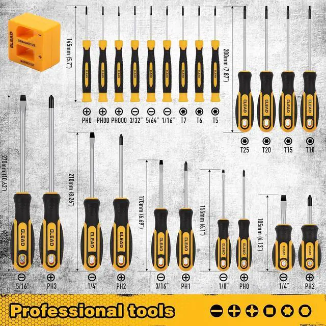 Alt view image 4 of 7 - Magnetic Screwdriver Set with Case: 86-Piece Slotted Phillips, Hex, Torx, Precision, Nut Drivers, Driver Bits and Magnetizer, Ergonomic Handle, Ideal for Mechanics and Professionals