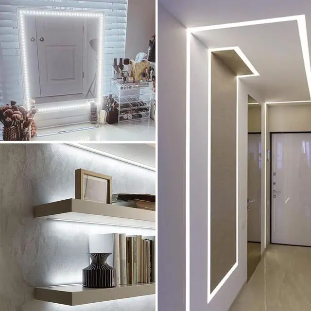 Alt view image 4 of 7 - KOPMHYE 5M Dimmable LED Strip Lights Kits, 12V Tape Light, 300 2835 LED, 16.4ft 6000K Daylight White Ribbon with Power Adapter, Light Strips for Under Bed, Vanity Mirror, Cabinet, Non-Waterproof