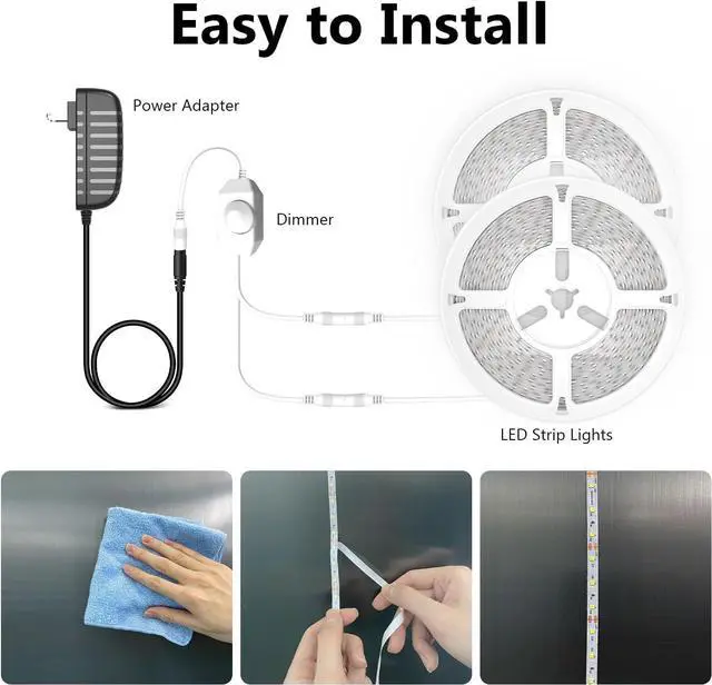 Alt view image 4 of 7 - White LED Strip Lights 50ft Dimmable Bright 24V Led Light Strip 6500K Daylight White 900 LEDs Lights for Bedroom, Mirror, Kitchen, Strong Adhesive(2 Rolls of 25ft)