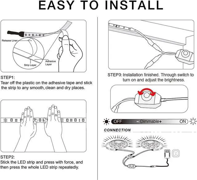 Alt view image 4 of 6 - White LED Strip Lights, 50 ft Dimmable 6500K Bright White Strip Lighting, 900 LEDs Tape LED Lights for Bedroom, Mirror, Kitchen, Home Decoration(2 Rolls of 25 ft)