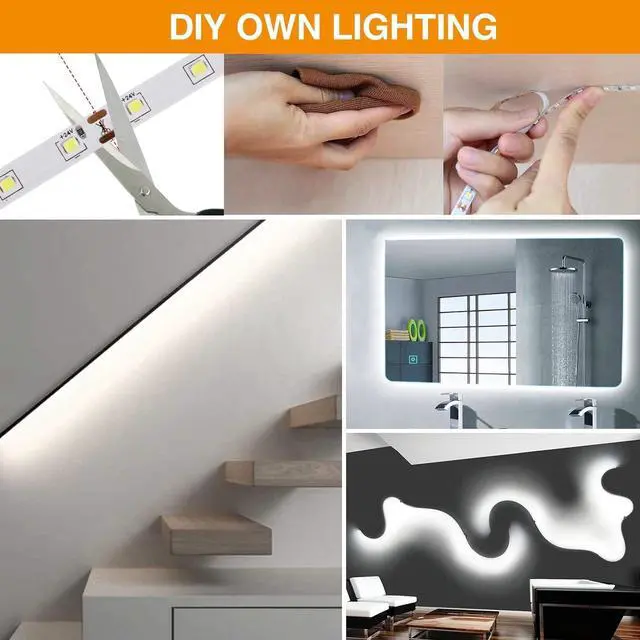 Alt view image 5 of 7 - White LED Strip Light, 16.4 Feet 24 Volt LED Light Strip White, 6000K-6500K Daylight Super Bright LED Tape Light for Bedroom, Kitchen, Closet, Cabinet, Mirror, Indoor(Dimmer Included)