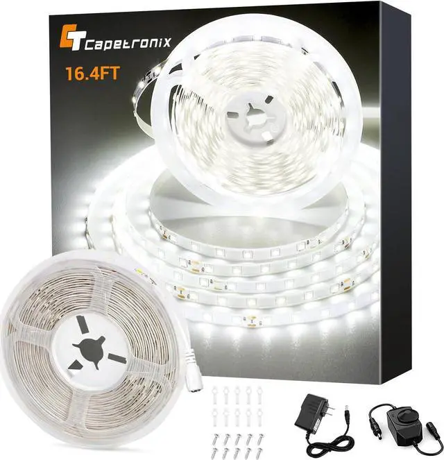 Main image of White LED Strip Light, 16.4 Feet 24 Volt LED Light Strip White, 6000K-6500K Daylight Super Bright LED Tape Light for Bedroom, Kitchen, Closet, Cabinet, Mirror, Indoor(Dimmer Included)