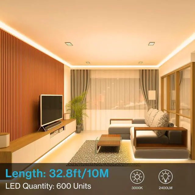 Alt view image 2 of 7 - 32.8ft LED Strip Lights Warm White, Dimmable Soft White Light Strip 3000K with Adhesive Clips, 12V 10M Flexible Led Lights for Bedroom Indoor Kitchen, UL Listed Plug, 600 LEDs 2835