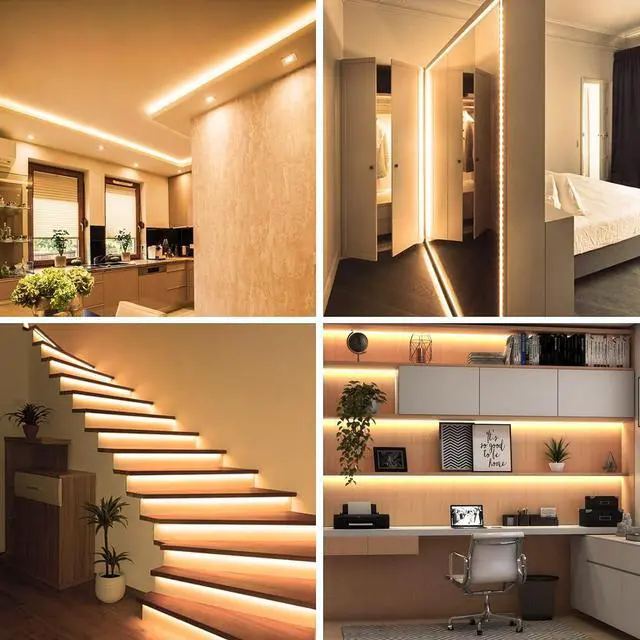 Alt view image 6 of 7 - 32.8ft LED Strip Lights Warm White, Dimmable Soft White Light Strip 3000K with Adhesive Clips, 12V 10M Flexible Led Lights for Bedroom Indoor Kitchen, UL Listed Plug, 600 LEDs 2835